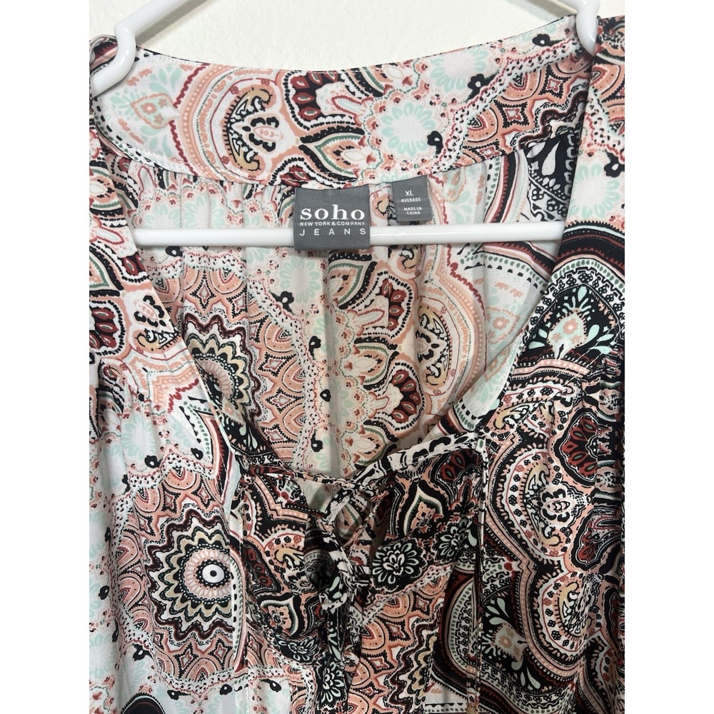 New York & Company SoHo Jeans Boho Lace Up V Neck Office Wear Blouse XL Pink - Picture 3 of 6